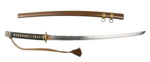 A Katana Japanese sword, most likely WW2 period with brown lacquered scabbard. Sword 93cm