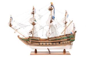 A model of the "BATAVIA". The Batavia was built in Amsterdam in 1628 for the Dutch East India Company. Armed with 24 cannon, the Batavia was shipwrecked off the coast of Australia on her maiden voyage and became infamous because of the subsequent mutiny a