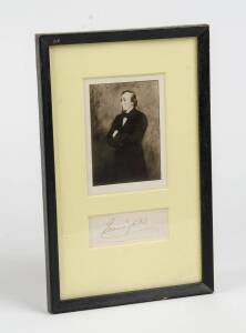 BRITISH PRIME MINISTERS: Benjamin Disraeli (1804-81, twice British prime Minister 1868 & 1874-80) signature "Beaconsfield" on piece, window mounted with picture.