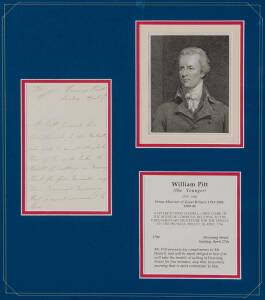 WILLIAM PITT (The Younger) [1759-1806] Prime Minister of Great Britain 1783-1801, 1804-06: Letter sheet dated 27th April 1794 and headed "Downing Street" sent to John Hatsell, Chief Clerk of the House of Commons, relating to the parliamentary procedure fr