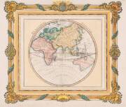 A French hand coloured map "Hemisphere Oriental", circa 1768, attributed to Brion de la Tour, pre Captain Cook with undefined east coast of Australia. 42cm x 36cm