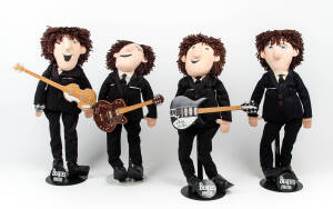 THE BEATLES: Complete set of 4 dolls by Applause Inc.; 22" (55cm), each on individual metal stand and accompanied by replicas of their instruments. The drum kit (cardboard) is present but has faults; a complete set of figurines made by Hamilton Gifts Ltd.