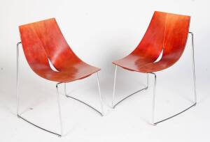 A pair of modern designer chrome &  timber chairs, 20th Century 