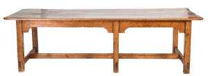 A provincial plank top pine refectory table, possibly Australian, 19th Century. 73cm high, 260cm wide, 91cm deep