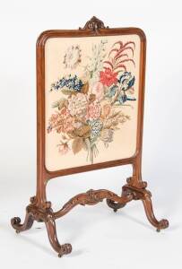 A Victorian tapestry inset carved rosewood fire screen112cm high, 68cm long, 50cm deep