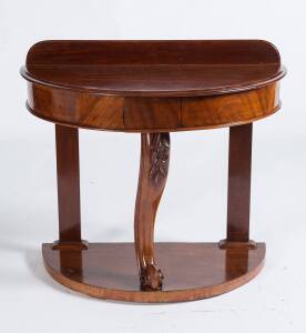 A Victorian mahogany demi-lune console table, English Circa 1880. 78cm high, 88cm wide, 46cm deep 