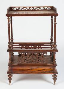 A fine English walnut Victorian canterbury carved & pierced decoration, mid 19th Century. 90cm high, 60cm wide, 38cm deep