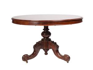 An Australian cedar circular tilt-top dining table, circa 1880. 74cm high, 120cm diameter