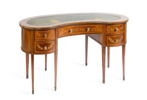 A late Victorian marquetry inlaid kidney-shaped desk, English, circa 1900