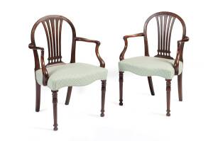 A pair of Georgian mahogany elbow chairs, late 18th Century 