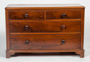 A four drawer cedar antique chest. Height 77cm, width 120cm, depth 52cm.