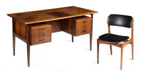 A Danish designed double sides desk, 6 drawers with rosewood veneer finish & bookcase back, circa 1960. 
