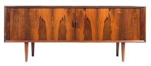 A Danish design sideboard with sliding tambour front doors, rosewood finish, circa 1950. 