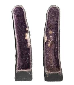 A PAIR OF AMETHYST CAVES, from Brazil, 111cm tall.