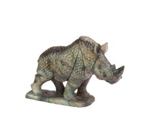 A Rhinoceros carved from Labradorite, 10cm tall, 15cm long.