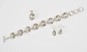 Green Amethyst Jewellery, group bracelet, pendant & earrings.