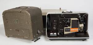 Balance of collection – with seven movie and still cameras, Telex Sixteen and Bell & Howell 621 16mm movie projectors, and two Zeiss 16mm editors accompanied by a pair of metal film reel winders.