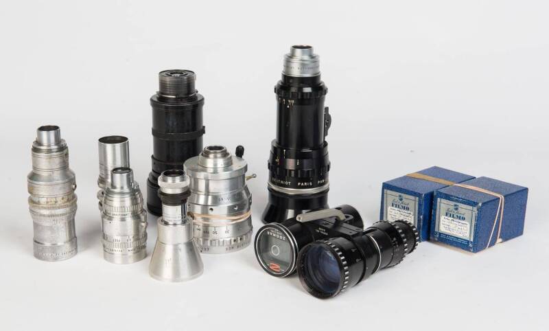 Cine lenses – 16mm. A large group of 16mm lenses with Kodak S mount (9 lenses), C-mount (6 lenses) and 6 lenses of other mount (Arriflex, B&H eyemo, Pentaflex etc.). (21 lenses)