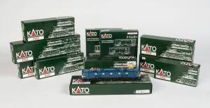 KATO PRECISION RAILROAD MODELS: HO Scale: An EF58 Electric Locomotive [1-301], a Hiroshima Electric Railway Type 200 Hannover Tram train [1-421], plus rolling stock comprising 1-809, 1-811, 1-813, 1-816, 1-821, 1-822, 1-823 and 2 3-car kits [38-0103] & [3