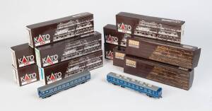 KATO PRECISION RAILROAD MODELS: HO Scale: A Kato 1-201 JNR Steam locomotive, an EF65 500 Electric locomotive, plus rolling stock comprising 1-410, 1-501, 1-502, 1-503, 1-516, 1-517, 1-518, 1-519, 1-520, 1-521, 1-805, 1-809. All NIB.