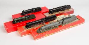 RIVAROSSI: HO Scale steam locomotives and tenders, comprising #1224 0-8-0 "Indian Harbor Belt No.102"; #1238 2-8-8-2 Mallet "Norfolk & Western No.2197"; #1306 2-12-0 "Austrian"; #1339 BR 10-001 Deutsche Bundesbahn"; #1312 Royal Wurttemberg State Railways 