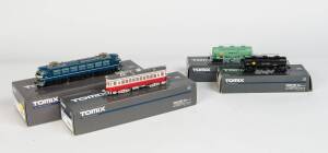 TOMIX: HO Scale Japan Rail EF66 Electric locomotive plus Nagoya Railroad Type MO-510 and 2 tankers #709 & #715. (4 items). NIB.