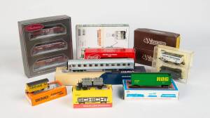 An accumulation of HO/OO Scale boxed freight cars, passanger carriages, locomotives,  and other items from various manufacturers; noted Airfix Railway System, Athearn, Auscision Models, Austrains, Dapol, Fleischmann, Hai Dar, Heljan, International Hobby C