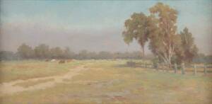 AUSTRALIAN SCHOOL: Country Scene, oil on canvas, 29 x 59 cm