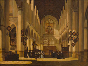 EUROPEAN SCHOOL: 19th century, Church Interior, oil on canvas, 70 x 90 cm