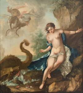 AFTER FRANCOIS BOUCHER: Mythological Scene, oil on board, 62 x 54 cm