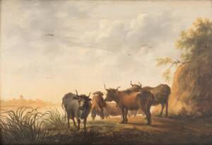 EUROPEAN SCHOOL: Cattle, oil on board, 42 x 61 cm