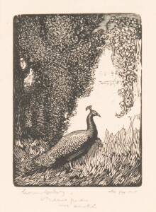 LIONEL LINDSAY, Peacock, woodblock, signed, titled and editioned to margin 7.5 x 5.5 cm 