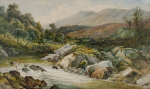 FREDERICK DAVIS, Rock Stream 1883, watercolour, signed and dated 'F DAVIS 1883' lower right, 56 x 96 cm