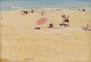 JOHN MCQUALTER: Beach Scene, Mount Martha, oil on board, signed lower left, 15 x 21 cm