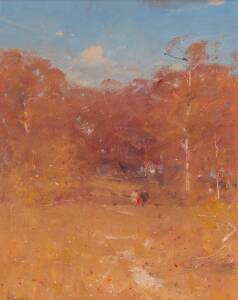 JOHN MCQUALTER: Afternoon Walk, Arthurs Seat, oil on canvas on board, signed lower left, 24.5 x 20 cm 