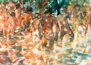 JACQUELINE HICK: Leafy Pool, oil on board, signed 'HICK' lower right, signed and titled verso, 60.5 x 84.5 cm