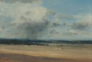 JOHN MCQUALTER: Clearing Showers Yarra Glen, oil on canvas on board, signed lower left, 19.5 x 29 cm 