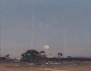 JOHN MCQUALTER: Moonrise, oil on canvas board, signed lower left, 19 x 24 cm 