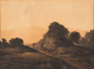 JOHN H. GLOVER: Landscape, watercolour, bears Joseph Brown Gallery certificate of authenticity verso, 28 x 38 cm