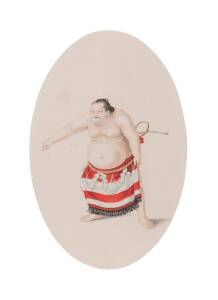 A Chinese watercolour on paper of the wrestler, 19th Century. 14cm x 21cm