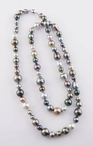 A strand of multi-colour Tahitian pearls, diameter 8.0 - 14.5mm, length 90cms.