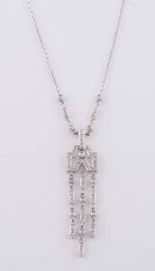 A diamond necklace, of geometric drop desgn. 18ct white gold. Length 42cm. 