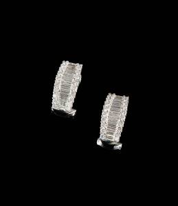 A pair of diamond earrings, baguette and brilliant cut diamonds, 18ct white gold. Weight 7.5 grams. Length 15mm. Post and clip fittings. 