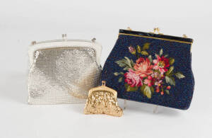 Two vintage evening bags, one beaded and one silver Glomesh, together with a gold Glomesh purse.