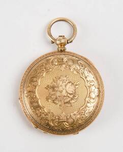 A ladies gold pocket watch case stamped 18K, weight 17grams.