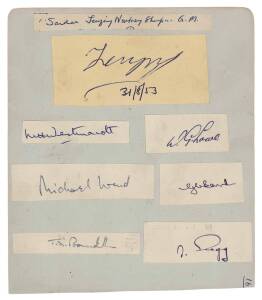 EDMUND HILLARY, TENZING NORGAY & 1953 BRITISH EVEREST EXPEDITION: Autograph page with 10 signatures of expedition members laid down on both sides - Edmund Hillary, Tenzing Norgay, expedition leader John Hunt, Charles Wylie, Michael Westmacolt, George Lowe