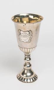 An antique silver trophy cup engraved "1st Prize Helvetia Cup, won by Col. Serg.t Jes. Vincent at the Swiss Rifle Club, 24th October, 1866". 28cm high