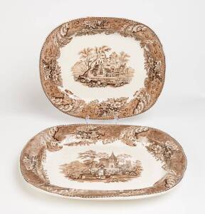 Two Victorian transfer decorated meat platters. Largest 52cm wide