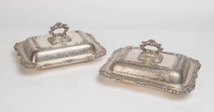 A pair of silver plate covered entree dishes by W. Drummond & Co., Melbourne 13cm high, 30cm wide, 22cm deep