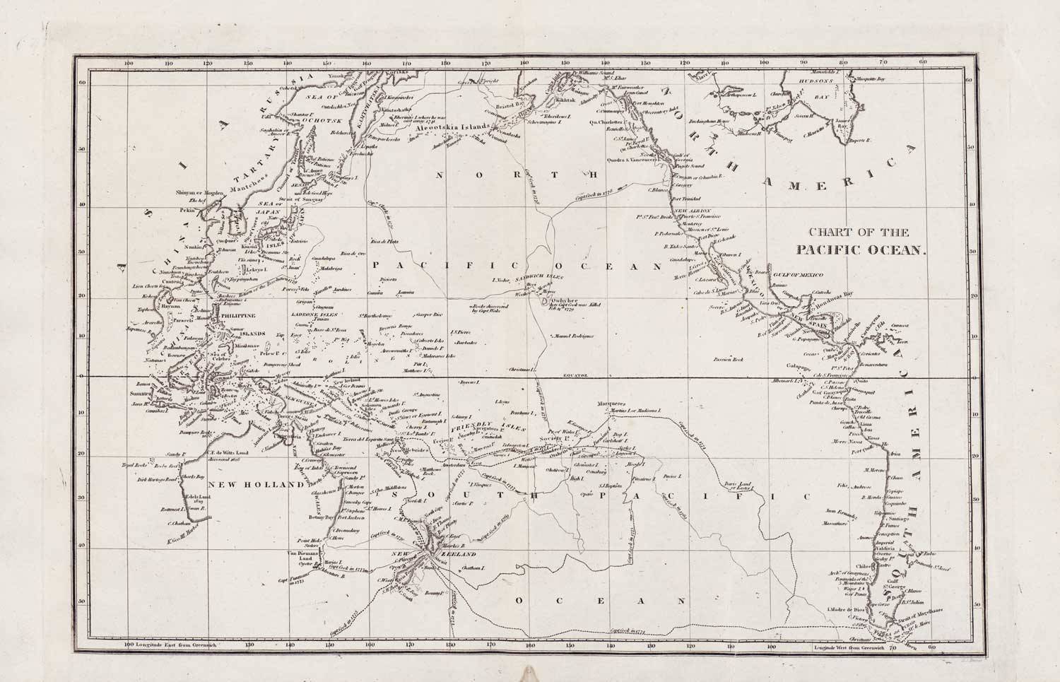 Map: Chart Of The Pacific Ocean Circa 1820 Showing New Holland With 